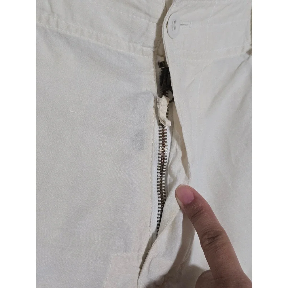 VTG Polo Ralph Lauren Linen Silk Parachute Utility Cargo Shorts Men's 36 Cream